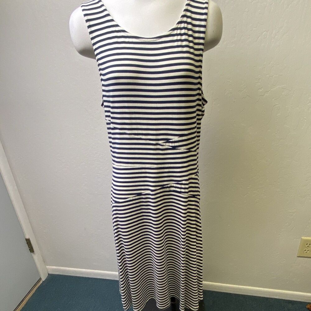 Market Spruce Women's XL Navy/White Striped Knit Maxi Dress Scoop Neck Stretch